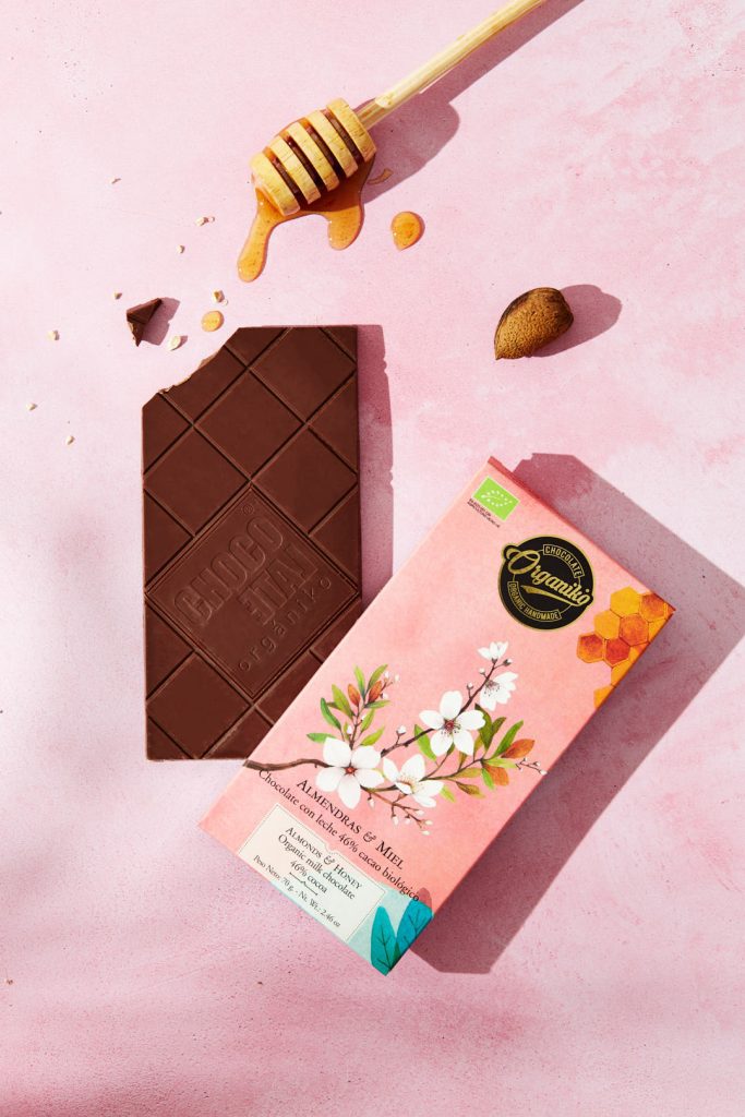 Organiko Chocolate with almonds and honey - gastronomic photography