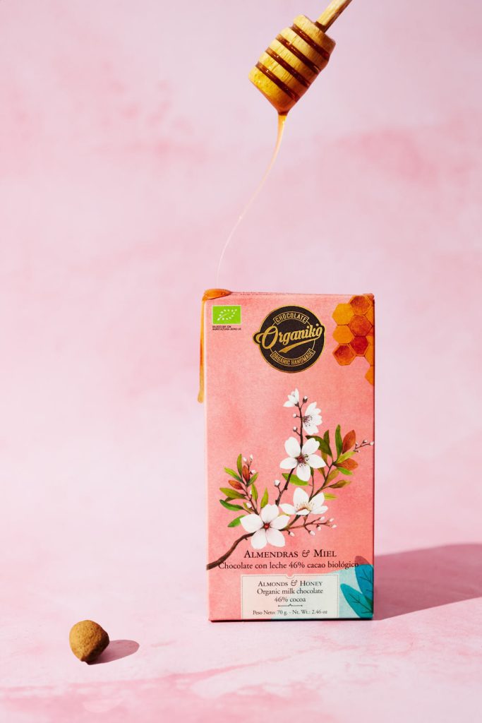 Organiko Chocolate with almonds and honey - gastronomic photography