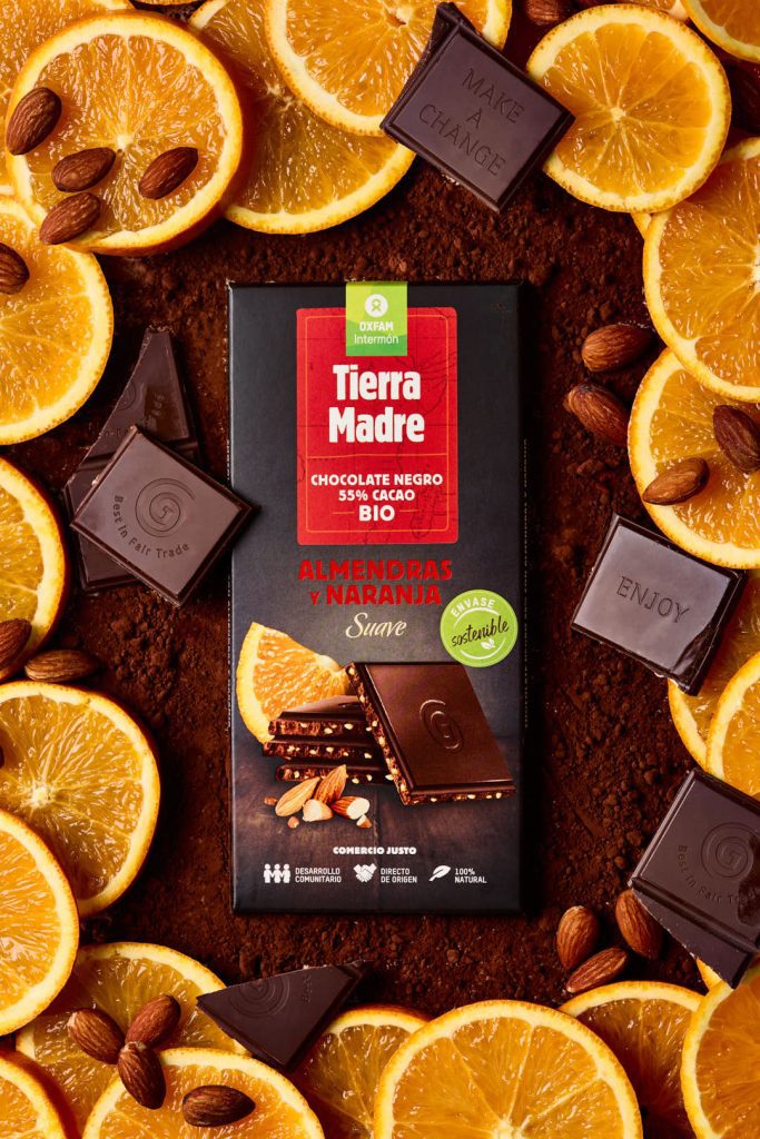 Orange and almonds chocolate - food product photography