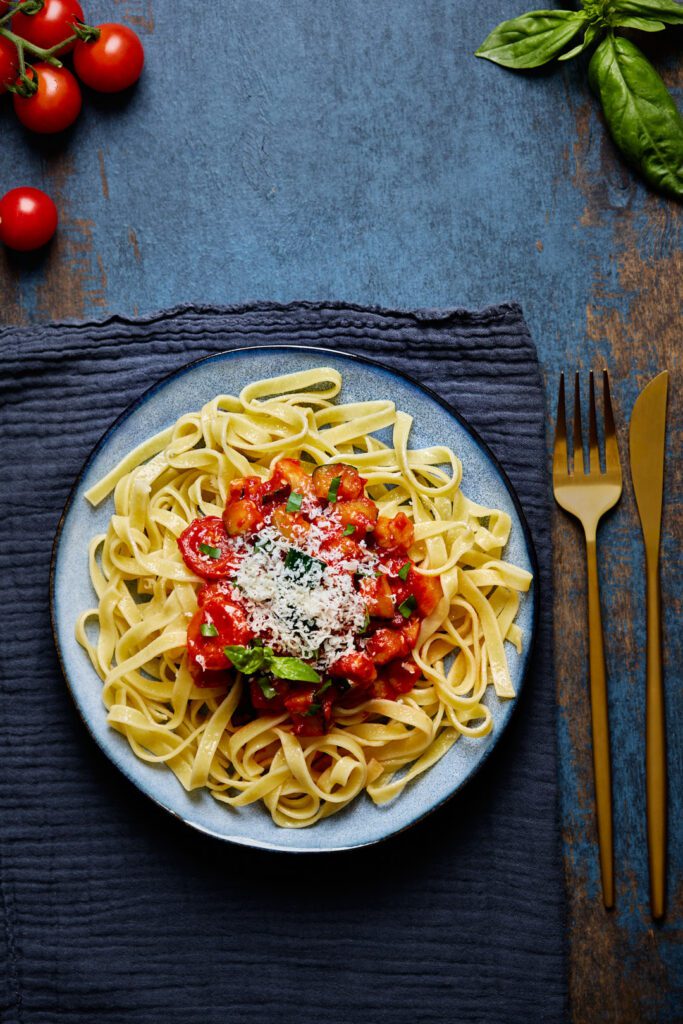 plate of pasta food photography