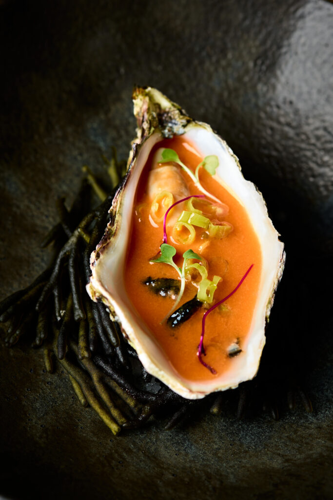 Oysters with carrot sauce - food photography Madrid